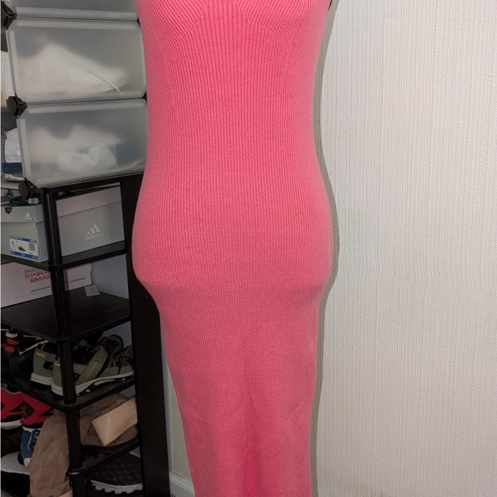 Pink Ribbed Bodycon Dress
